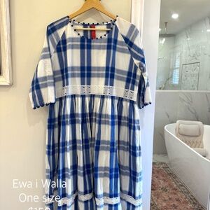 Ewa I Walla Alma Blue and White Plaid Midi Dress